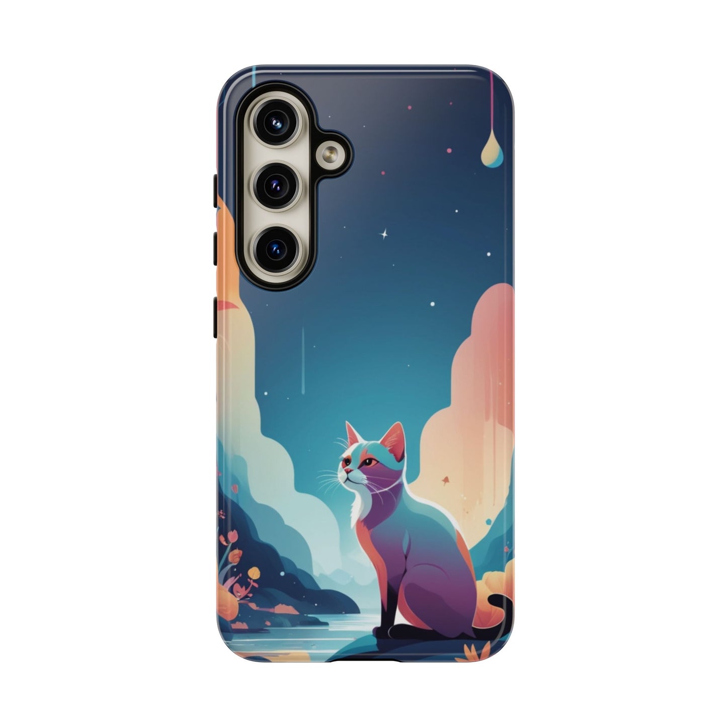 Samsung Galaxy S24 / Glossy Phone Case - Stylised Cat Design Phone Case