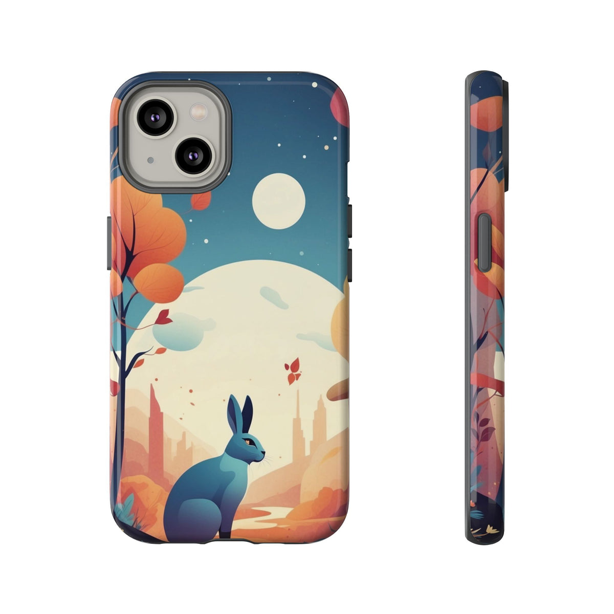 Stylised Blue Hare Design Phone Case - Multicolor Phone Case - iPhone 14 / Glossy