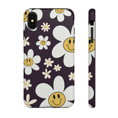 iPhone XS MAX / Glossy Phone Case - Fun Retro Daisy Pattern with Purple Background Phone Case