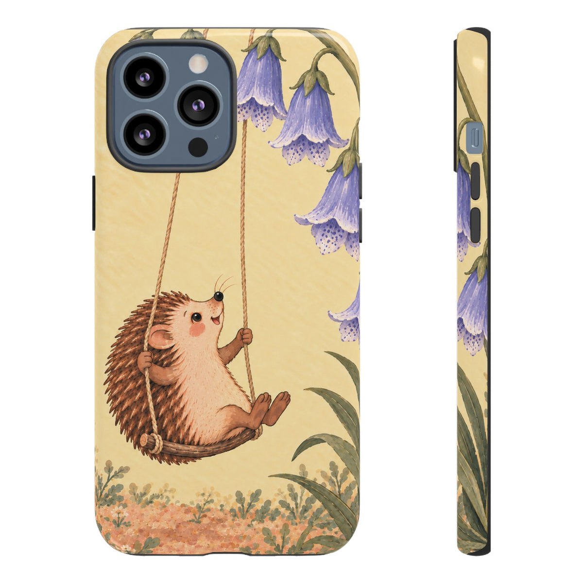 Whimsical Buttercream Hedgehog and Bluebell Phone Case - Yellow Phone Case - iPhone 13 Pro Max / Glossy