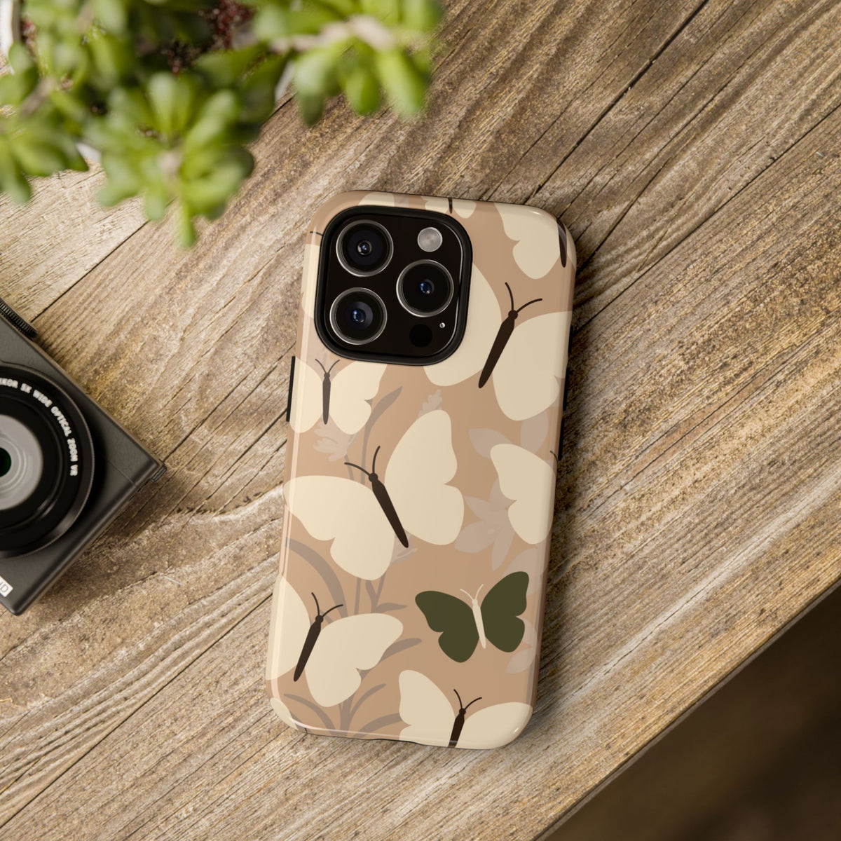 Minimalist Beige Butterfly Pattern Phone Case - Beige Phone Case