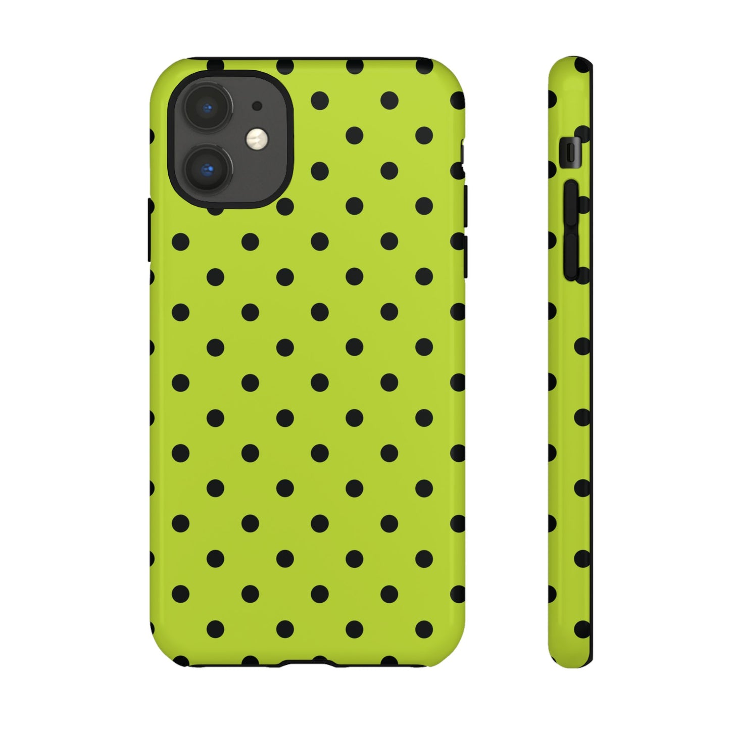 Trendy Neon Lime Green & Black Dot Pattern Phone Case