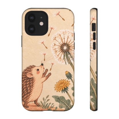 Whimsical Cream Hedgehog and Dandelion Phone Case - White Phone Case - iPhone 12 / Glossy