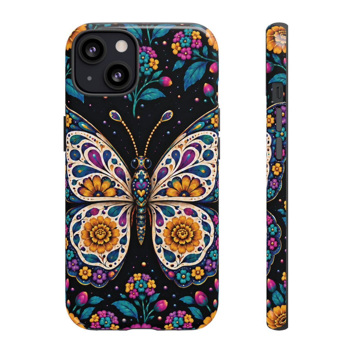 Vibrant Purple and Teal Calavera Butterfly Phone Case - Multicolor Phone Case - iPhone 13 / Glossy