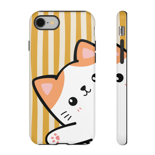 Playful Peakaboo Cat with Yellow Stripe Pattern Phone Case - Yellow Phone Case - iPhone 8 / Glossy