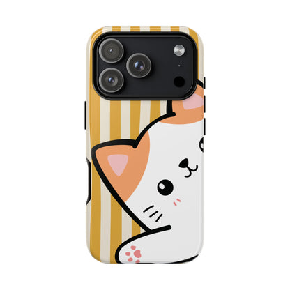 iPhone 17 Pro / Glossy Phone Case - Peakaboo Cat with Yellow Stripe Pattern Phone Case