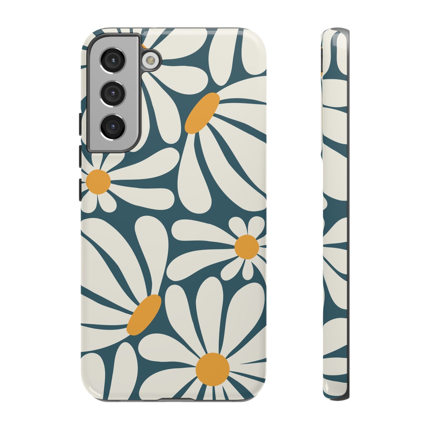 Samsung Galaxy S22 Plus / Glossy Phone Case - Retro Blue Daisy Pattern Phone Case