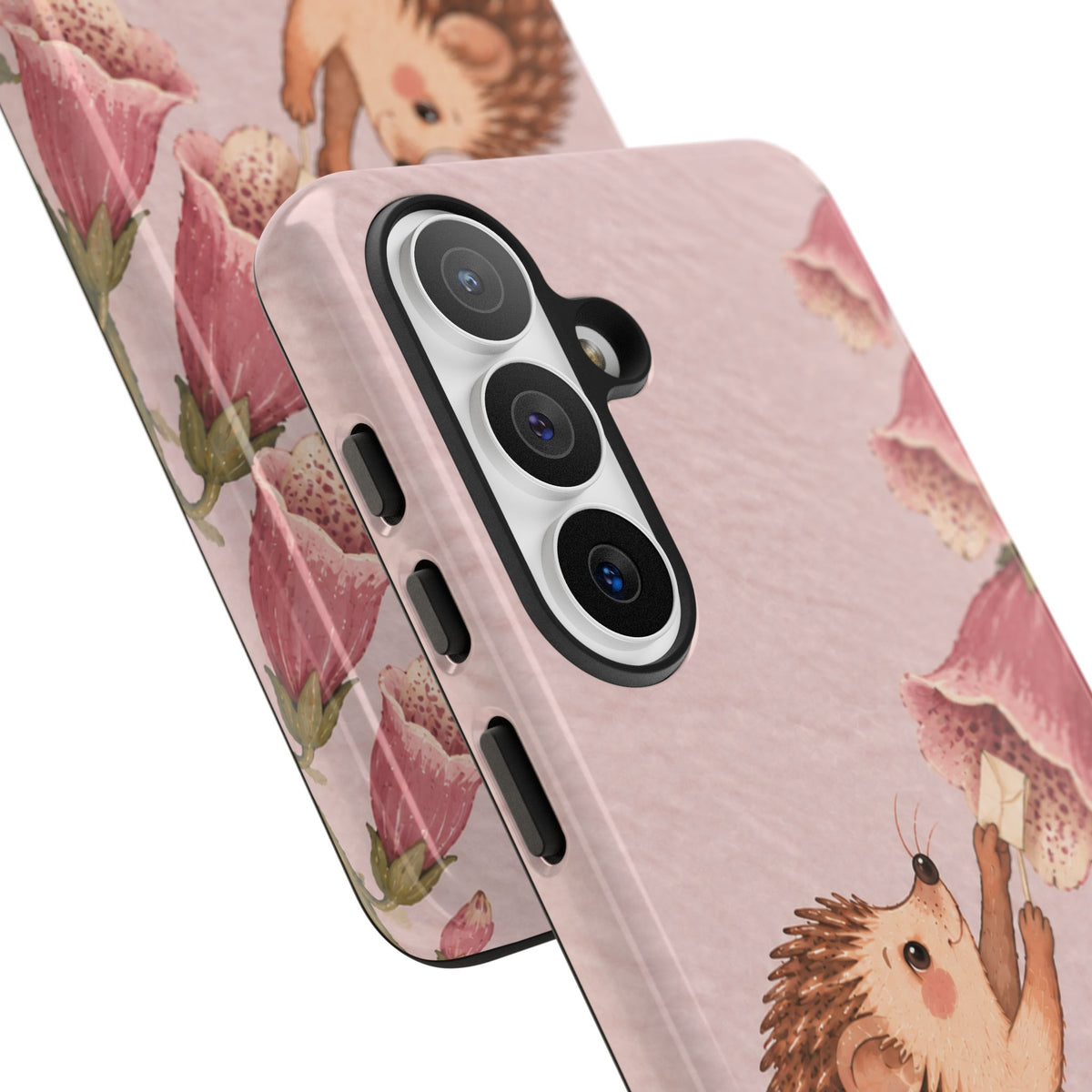 Whimsical Blush Pink Hedgehog and Foxglove Phone Case - Pink Phone Case