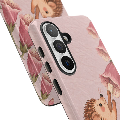 Whimsical Blush Pink Hedgehog and Foxglove Phone Case - Pink Phone Case