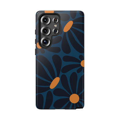 Samsung Galaxy S25 Ultra / Glossy Phone Case - ’Dark Blue & Orange Daisy Pattern’ Phone Case