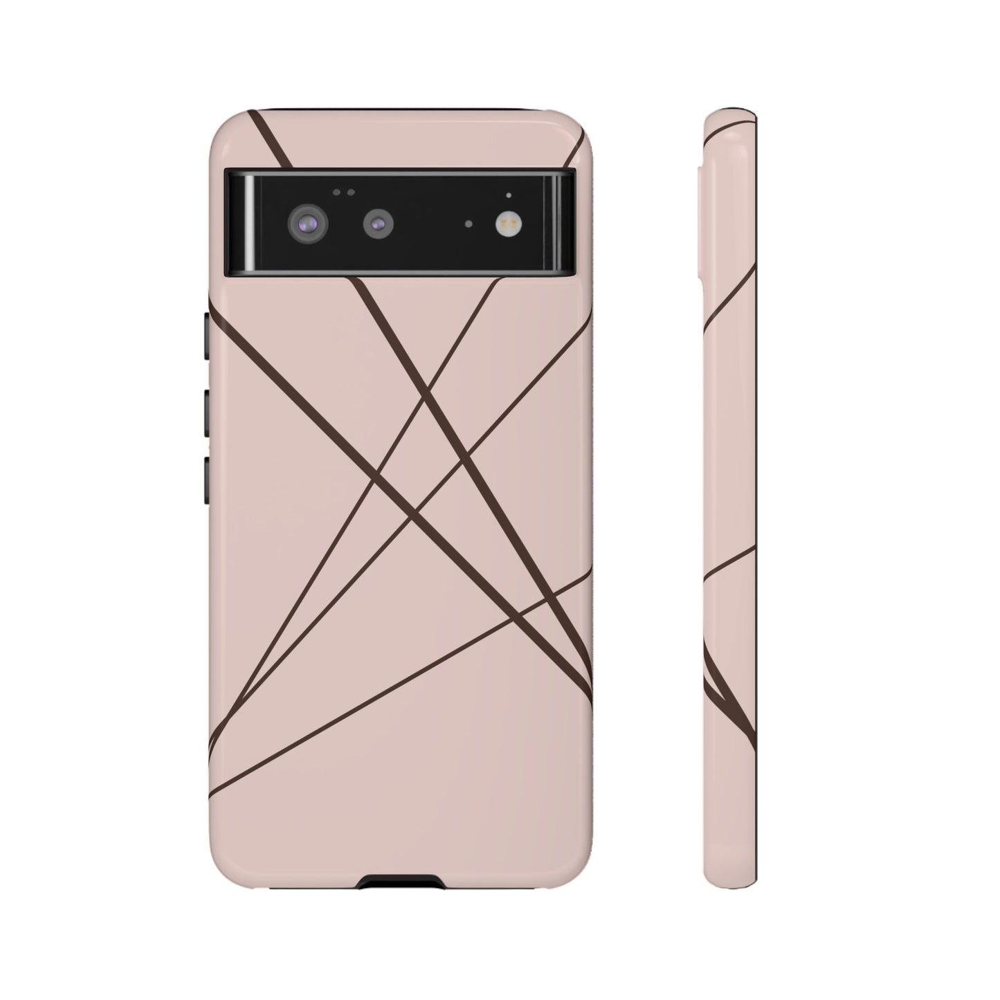 Abstract Pink with Brown Lines Phone Case - Pink Phone Case - Google Pixel 6 / Glossy