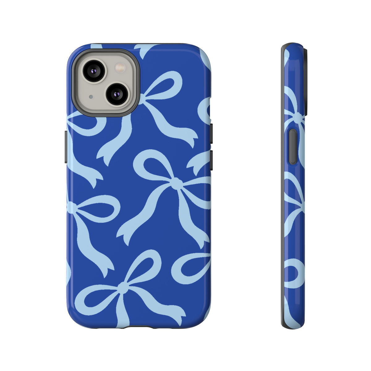 Bold Cobalt Blue and Powder Blue Bow Pattern Phone Case - Blue Phone Case - iPhone 14 / Glossy