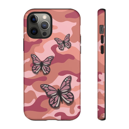 iPhone 12 Pro / Glossy Phone Case - Pink Butterfly Camo Phone Case