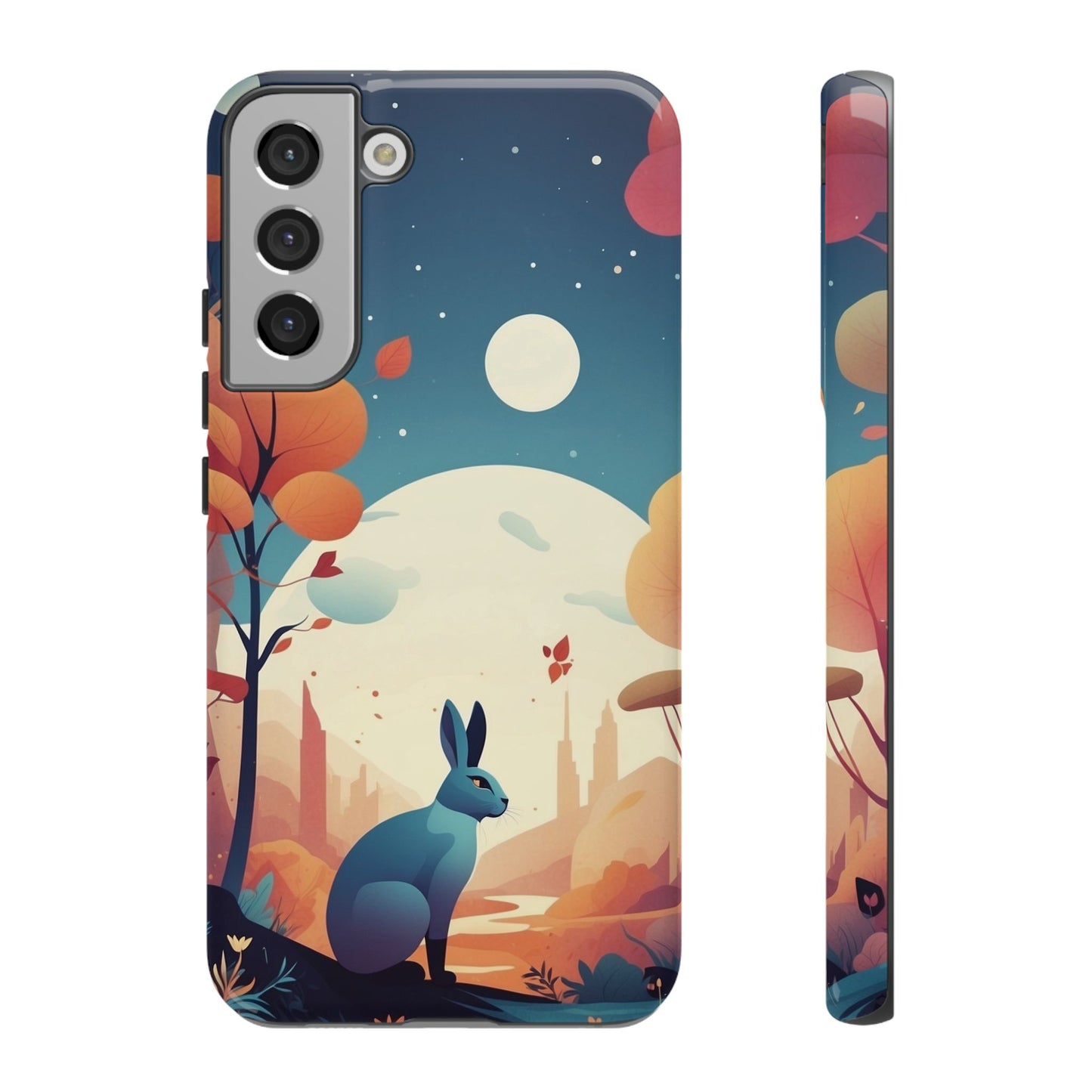 Samsung Galaxy S22 Plus / Glossy Phone Case - Stylised Blue Hare Design Phone Case