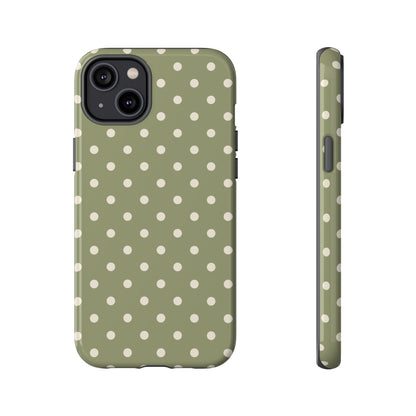 iPhone 14 Plus / Glossy Phone Case - ’Green & White Dot Pattern’ Phone Case