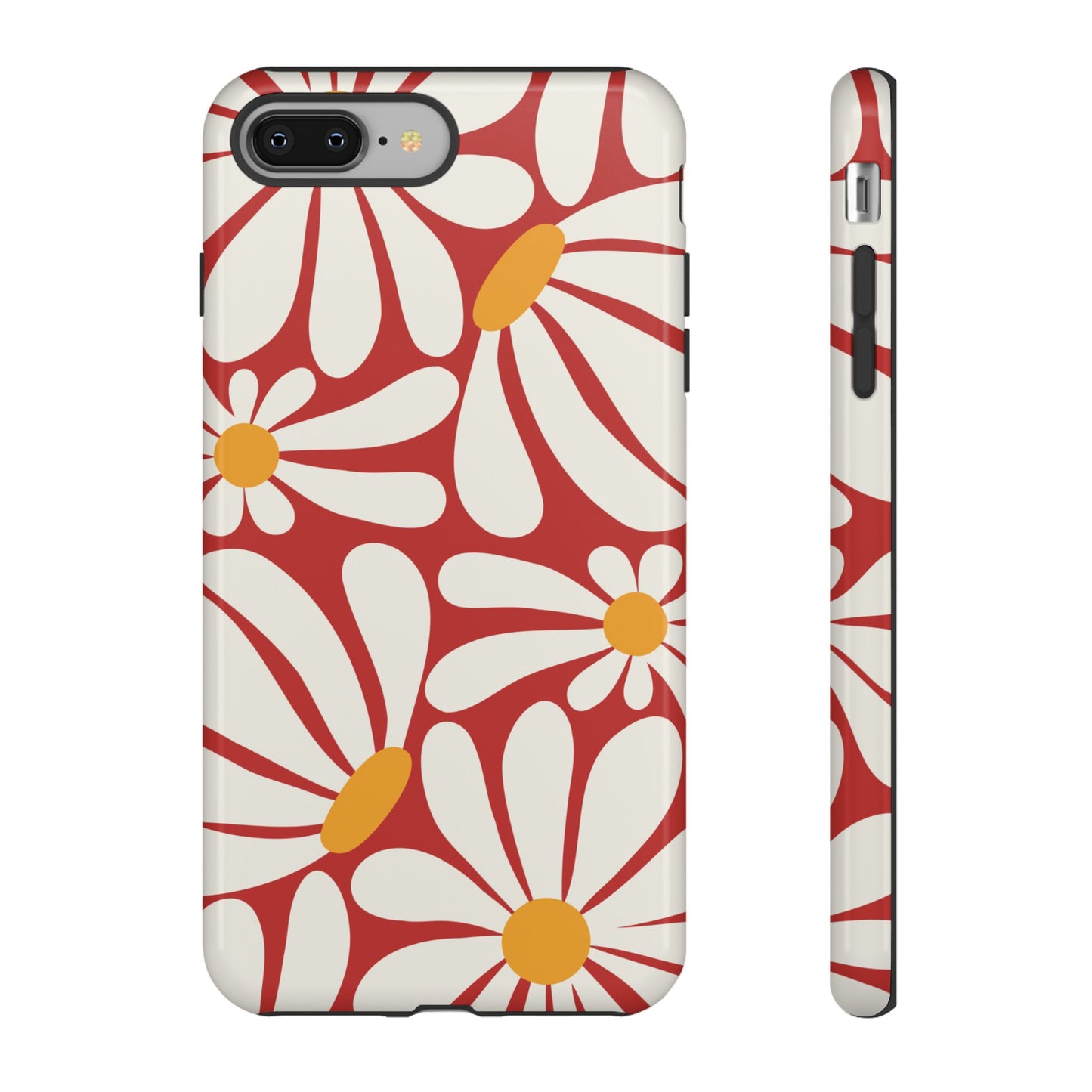 Retro Red Daisy Pattern Phone Case - Red Phone Case - iPhone 8 Plus / Glossy