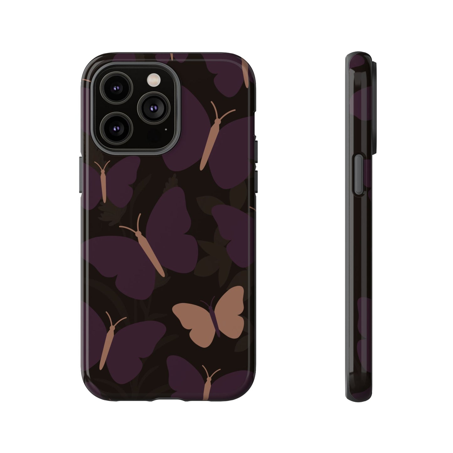 iPhone 14 Pro Max / Glossy Phone Case - Minimalist Purple Butterfly Pattern Phone Case