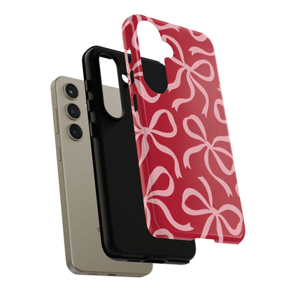 Bold Raspberry Red and Blush Pink Bow Pattern Phone Case