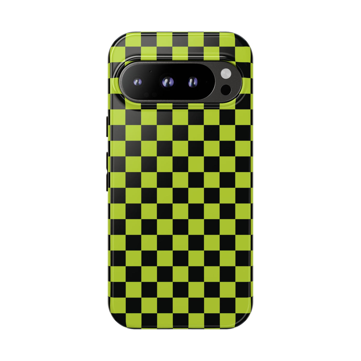Trendy Neon Lime Green & Black Small Checked Pattern Phone Case - Green Phone Case - Google Pixel 9 Pro / Glossy