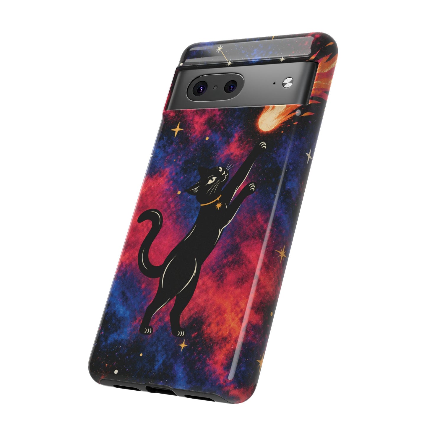 Whimsical Multicolour Celestial Black Cat Phone Case