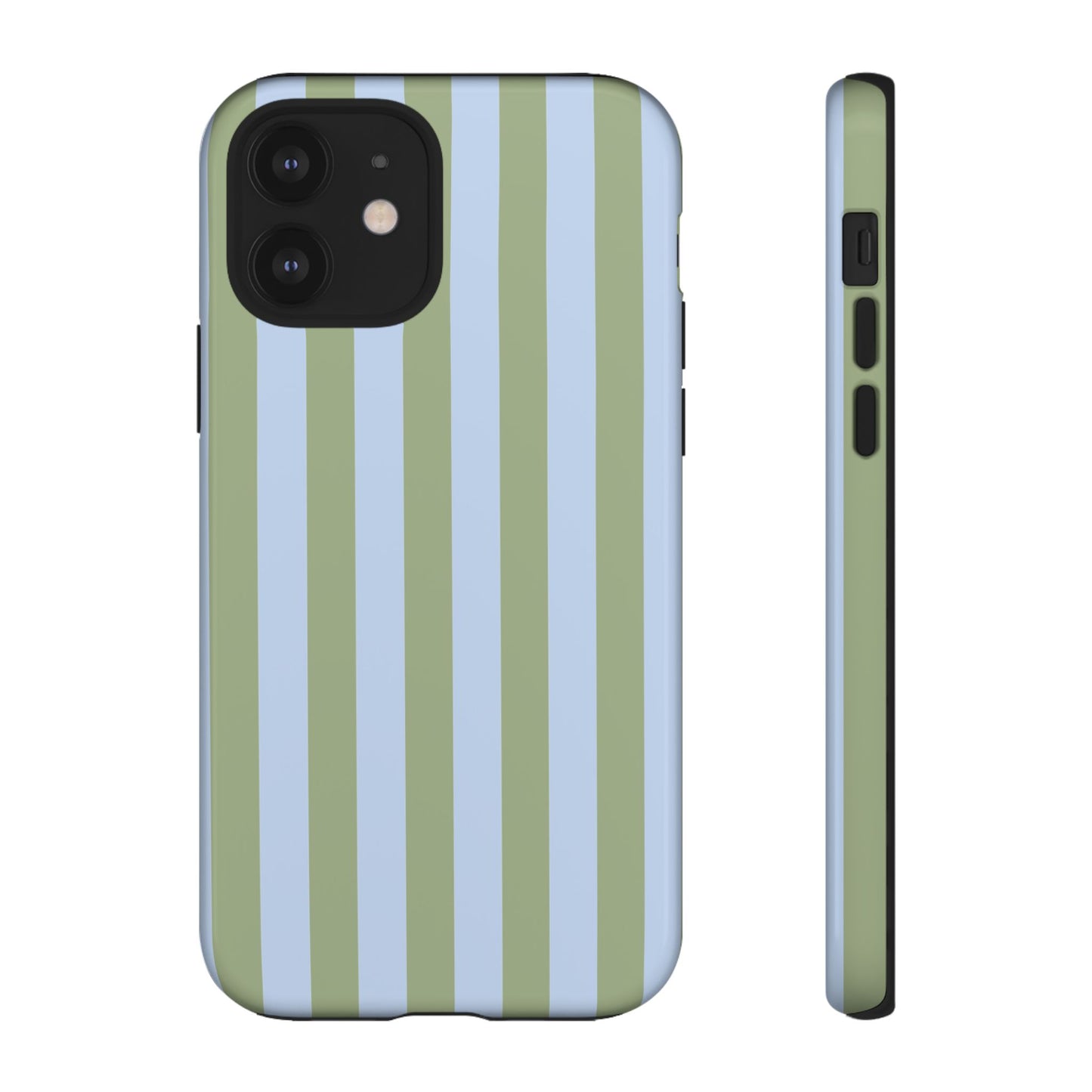iPhone 12 / Glossy Phone Case - Trendy Ice Blue & Green Stripe Pattern Phone Case