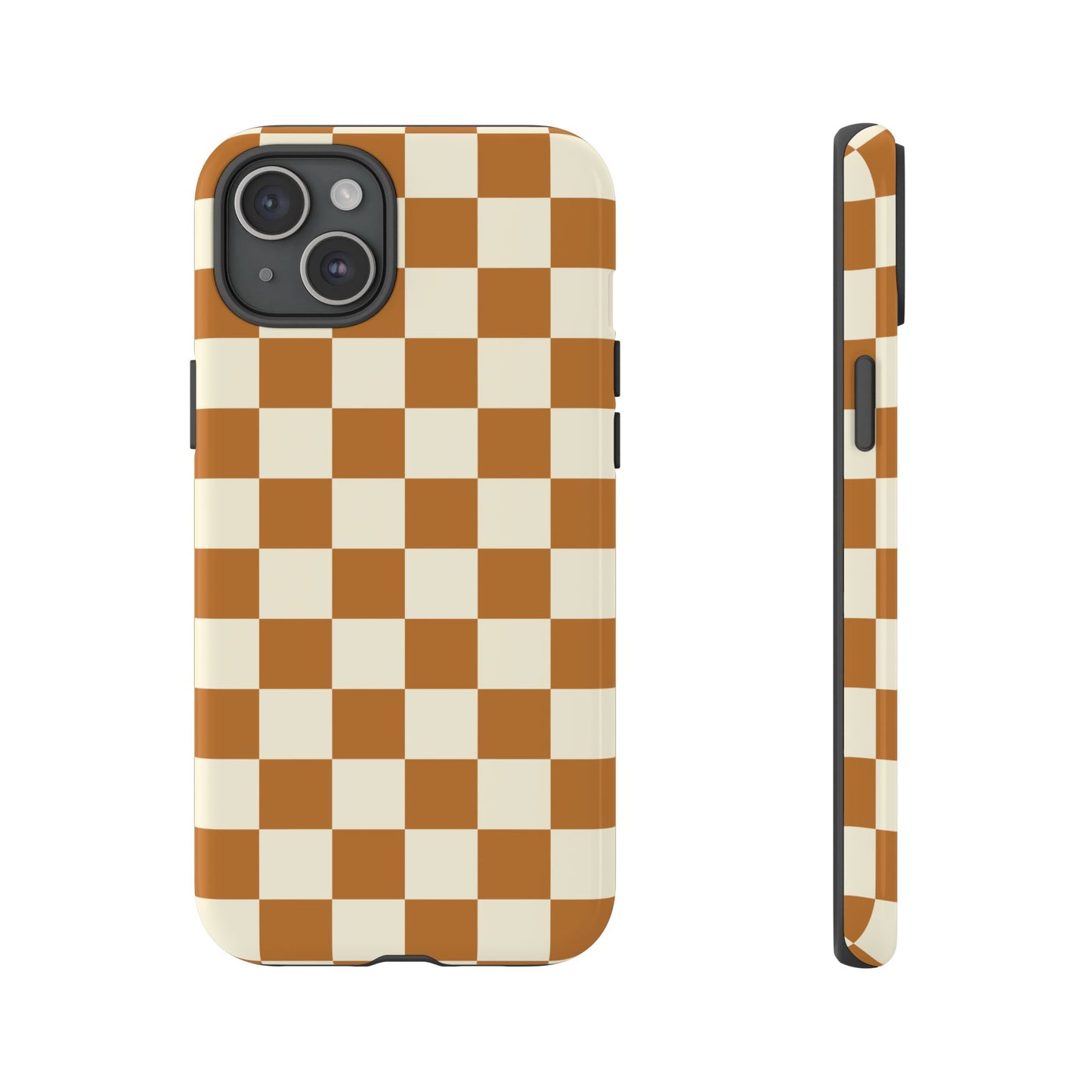 iPhone 15 Plus / Glossy Phone Case - ’Orange & White Checkered Pattern’ Phone Case