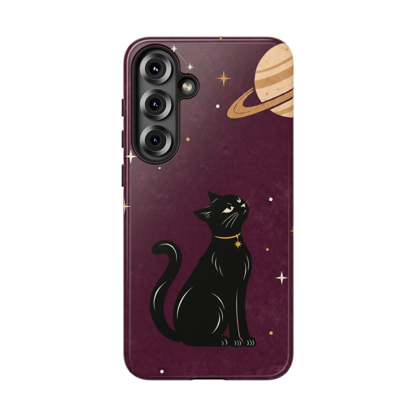 Whimsical Plum Celestial Black Cat Phone Case