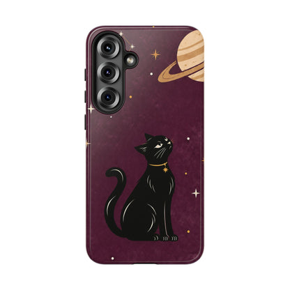 Whimsical Plum Celestial Black Cat Phone Case