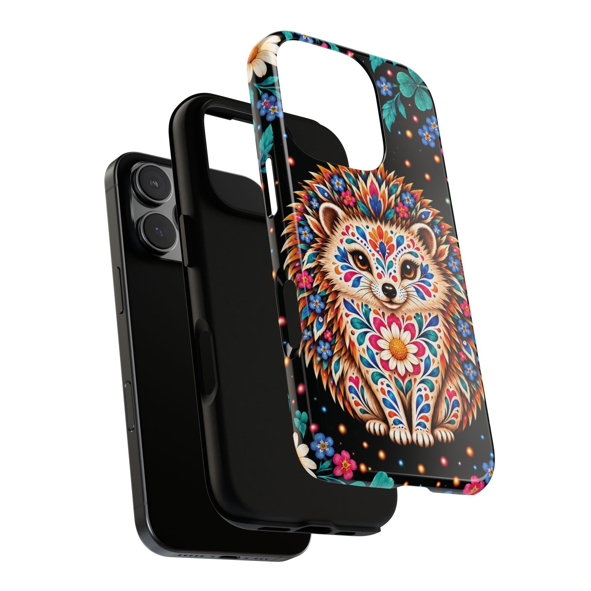 Vibrant Orange and Turquoise Calavera Hedgehog Phone Case - Multicolor Phone Case