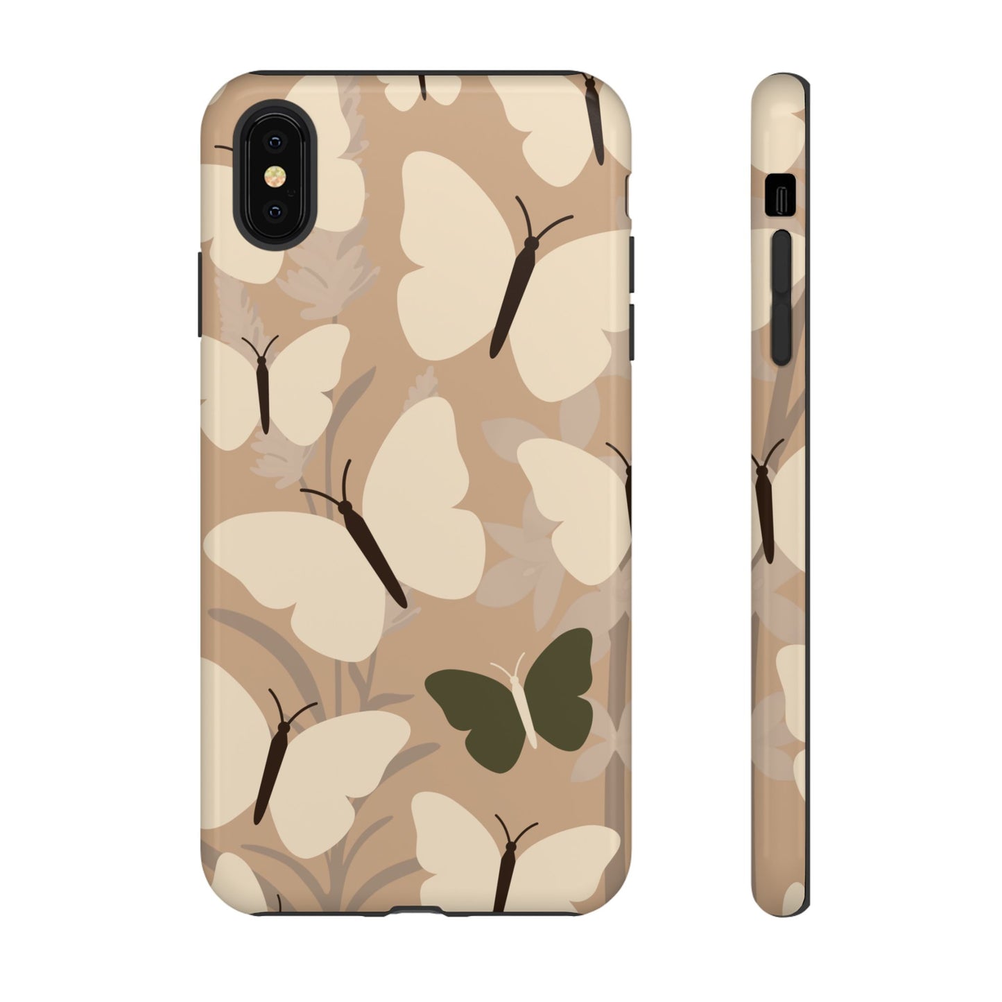 iPhone XS MAX / Glossy Phone Case - Minimalist Beige Butterfly Pattern Phone Case