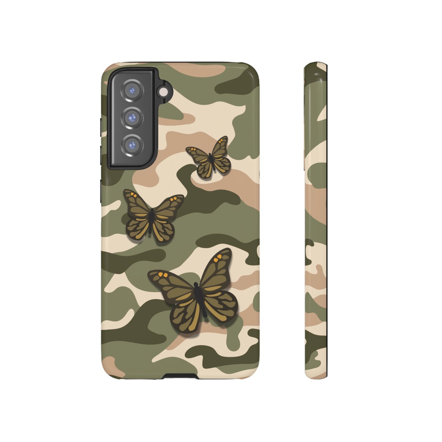 Samsung Galaxy S21 FE / Glossy Phone Case - Green Butterfly Camo Phone Case