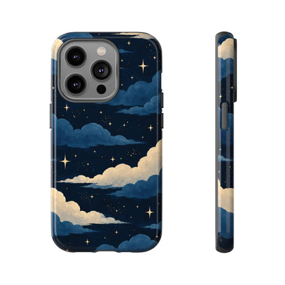 Illustrated Navy Blue Clouds & Stars Phone Case