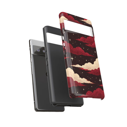 Illustrated Crimson Red Clouds & Stars Phone Case