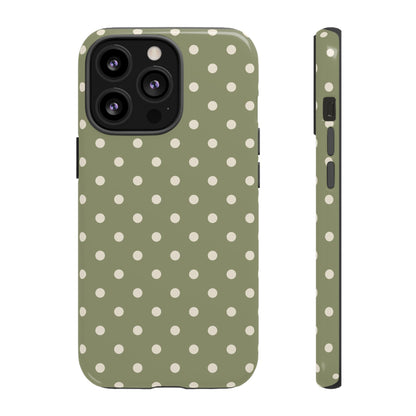 iPhone 13 Pro / Glossy Phone Case - ’Green & White Dot Pattern’ Phone Case