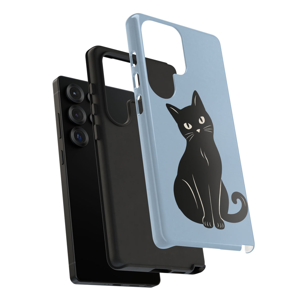 Minimalist Powder Blue & Black Cat Phone Case