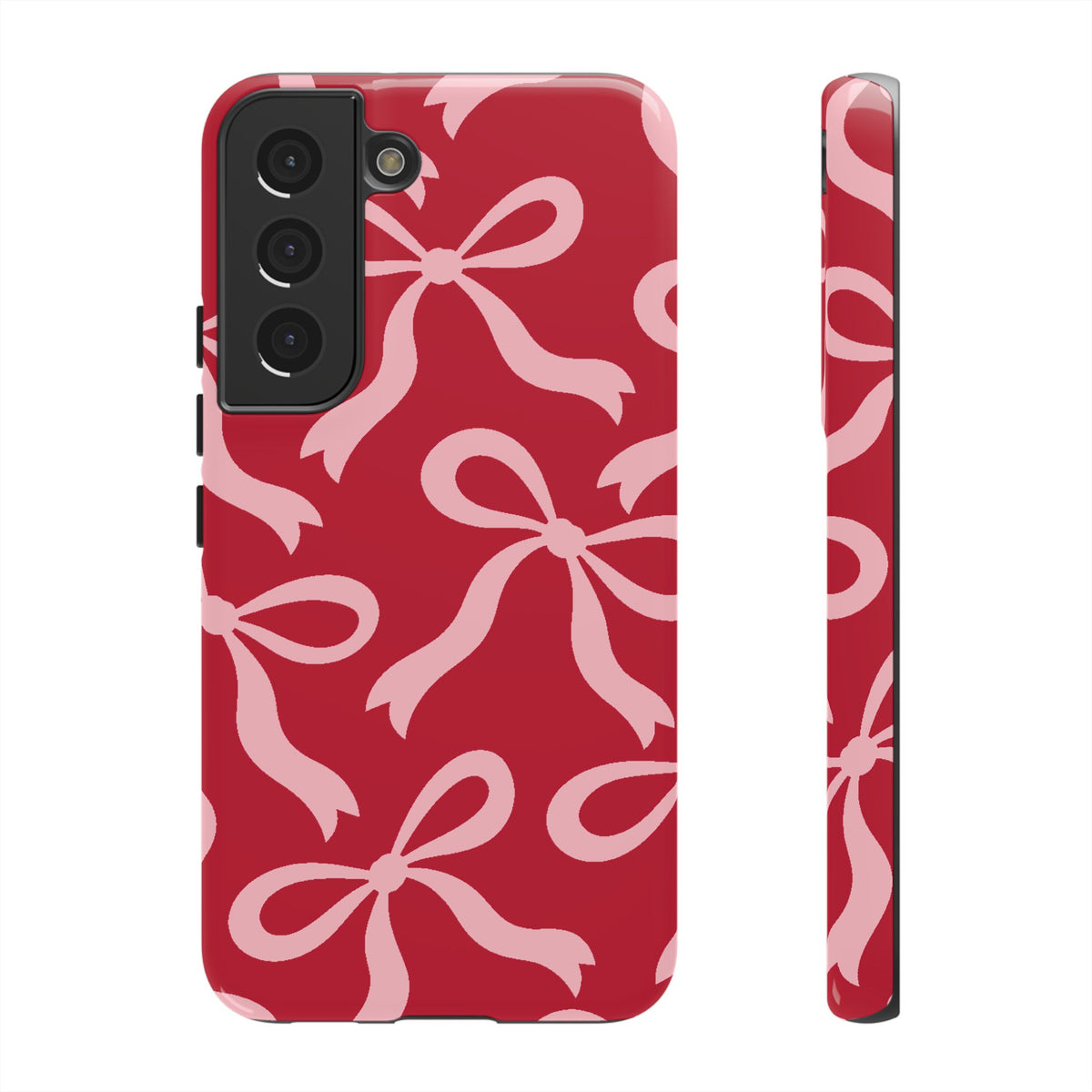 Bold Raspberry Red and Blush Pink Bow Pattern Phone Case - Red Phone Case - Samsung Galaxy S22 / Glossy