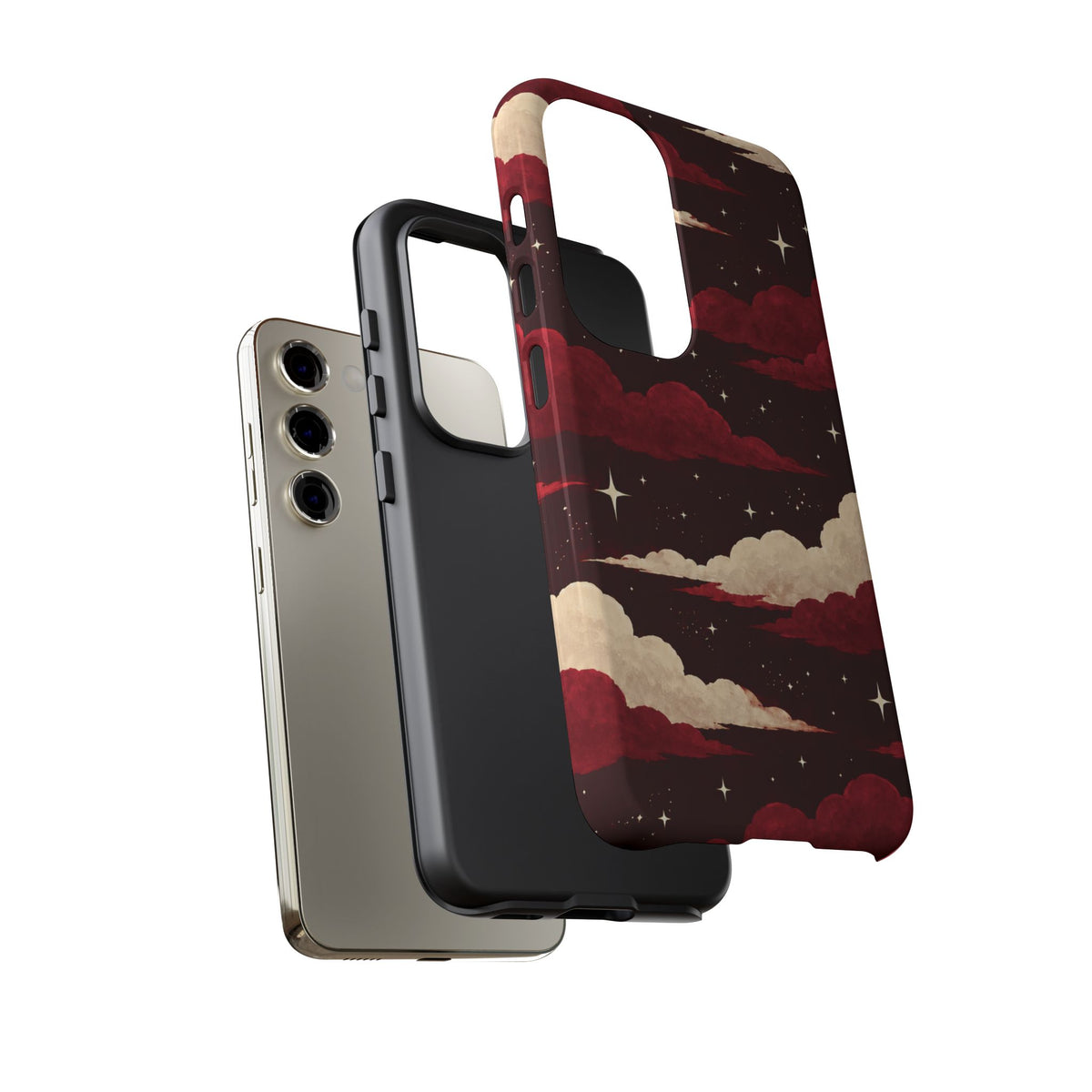 Illustrated Crimson Red Clouds & Stars Phone Case