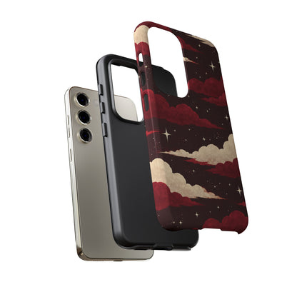Illustrated Crimson Red Clouds & Stars Phone Case