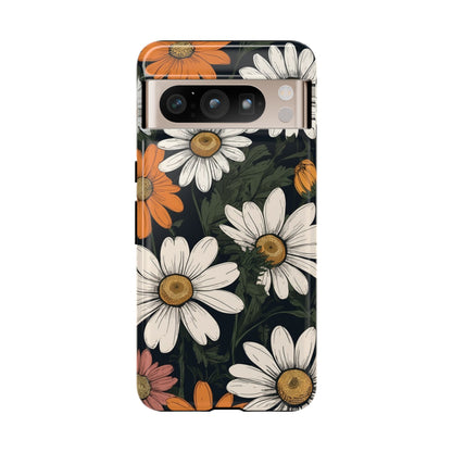 Google Pixel 8 Pro / Glossy Phone Case - Boho Chic Daisies Floral Pattern ’White Orange & Pink’ Phone Case