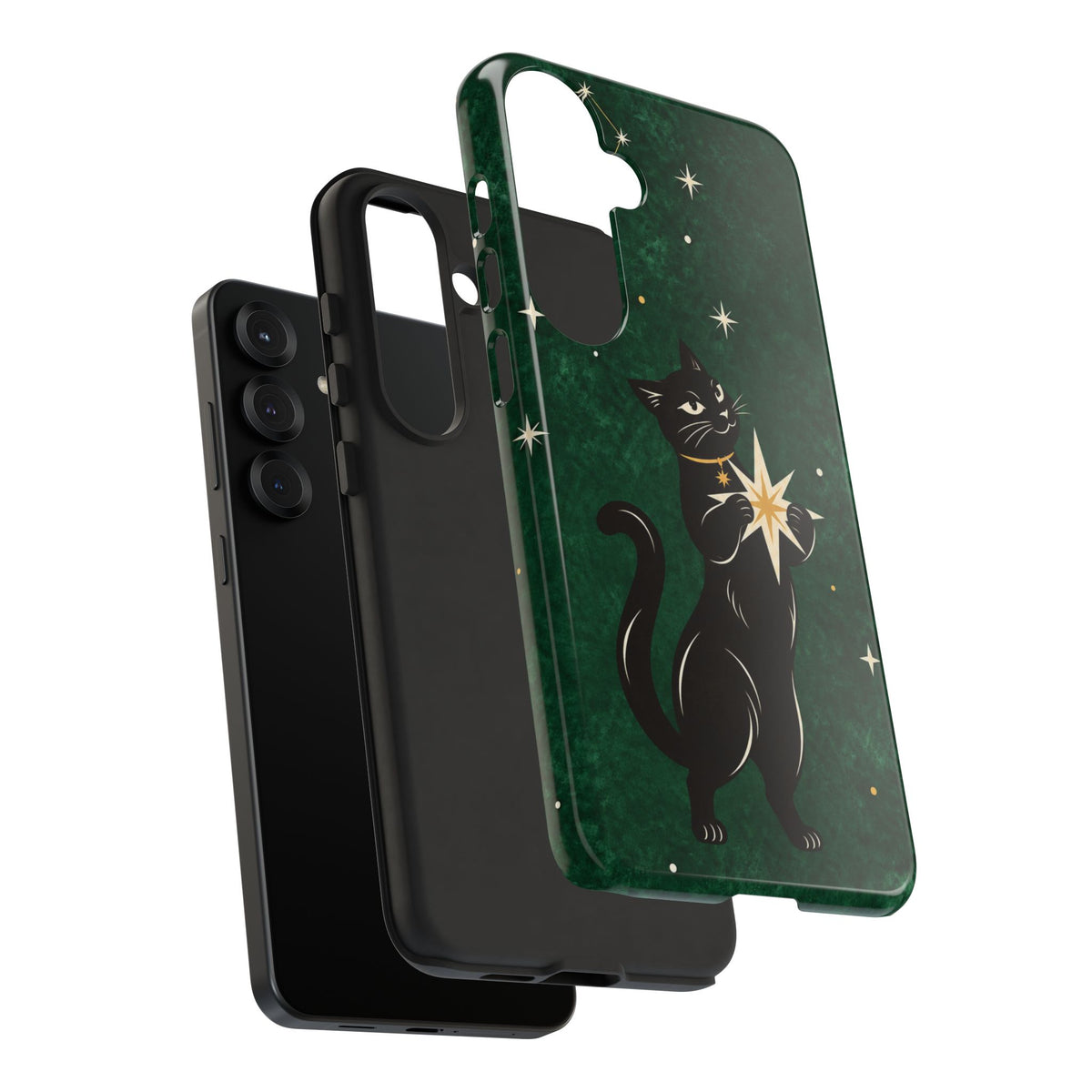 Forest Green Celestial Black Cat Phone Case - Green Phone Case