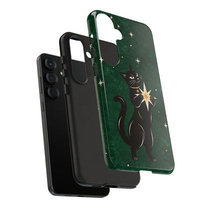 Forest Green Celestial Black Cat Phone Case - Green Phone Case
