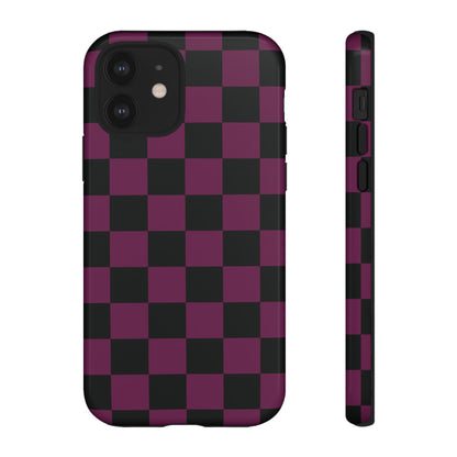 Trendy Plum & Black Checked Pattern Phone Case - Purple Phone Case - iPhone 12 / Glossy