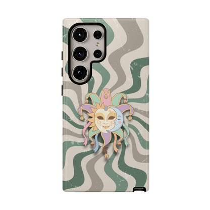 Samsung Galaxy S24 Ultra / Glossy Phone Case - Sun & Moon Jester Mask – Green Retro Wave Phone Case