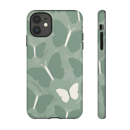 iPhone 11 / Glossy Phone Case - Minimalist Mint Green Butterfly Pattern Phone Case