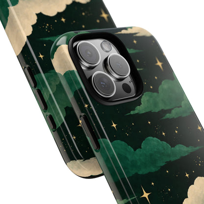 Illustrated Emerald Green Clouds & Stars Phone Case