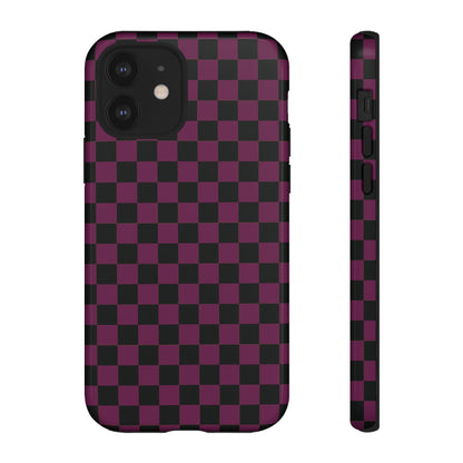 Trendy Plum & Black Small Checked Pattern Phone Case - Purple Phone Case - iPhone 12 / Glossy