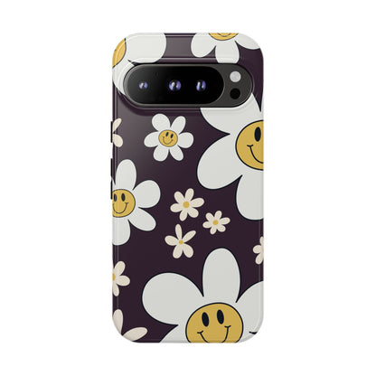 Google Pixel 9 Pro / Glossy Phone Case - Fun Retro Daisy Pattern with Purple Background Phone Case