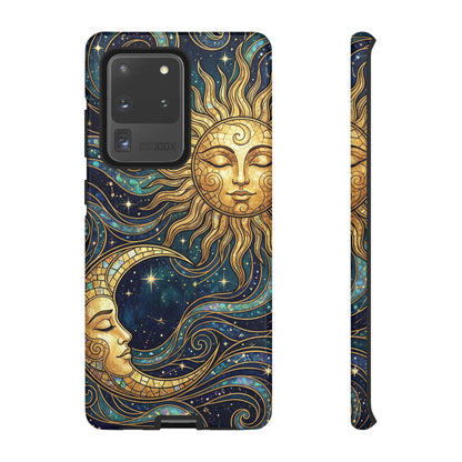 Elegant Teal & Gold Sun and Moon Phone Case