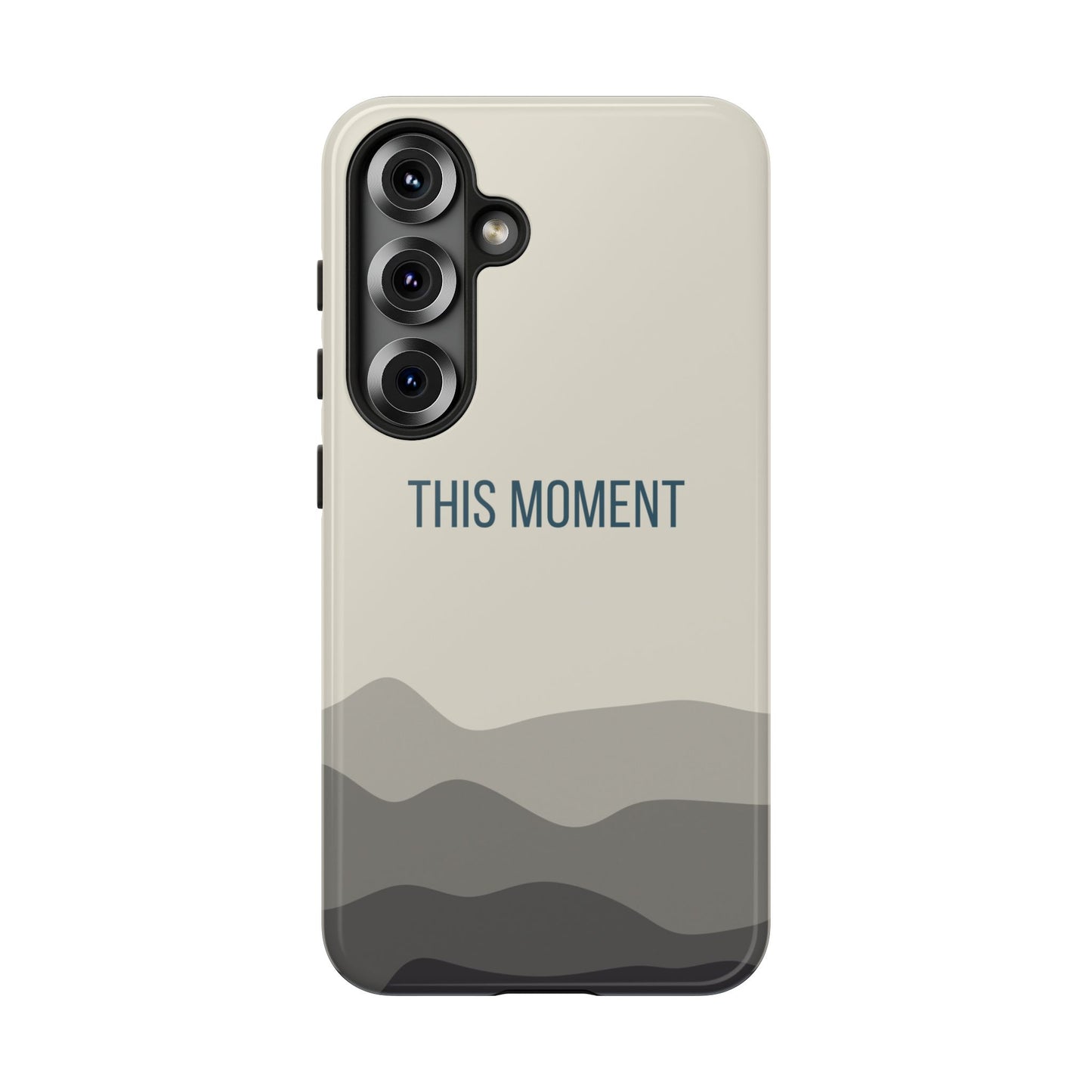 Samsung Galaxy S25 / Glossy Phone Case - Minimalist Cream Waves ’This Moment’ Statement Phone Case