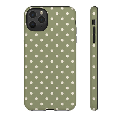 iPhone 11 Pro Max / Glossy Phone Case - ’Green & White Dot Pattern’ Phone Case